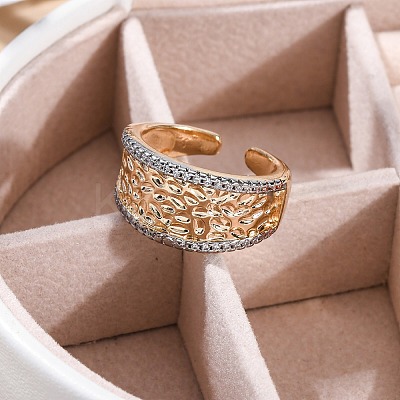 Brass Micro Pave Clear Cubic Zirconia Cuff Finger Rings for Women RJEW-C116-10G-1
