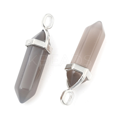 Natural Grey Agate Double Terminated Pointed Pendants X-G-F295-05M-1
