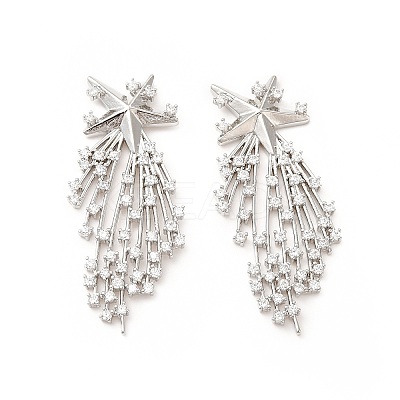 Rack Plating Brass Micro Pave Cubic Zirconia Stud Earrings for Women EJEW-H091-23P-1