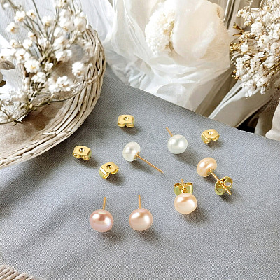 6Pcs 3 Colors Natural Cultured Freshwater Pearl Stud Earrings EJEW-TAC00026-1
