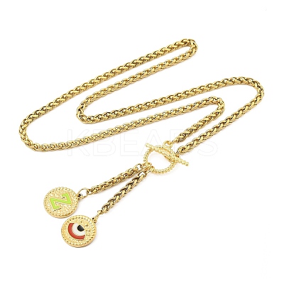Ion Plating(IP) 304 Stainless Steel Green Yellow Enamel Letter & Eye Pendant Wheat Chain Necklaces STAS-Z102-01G-Z-1