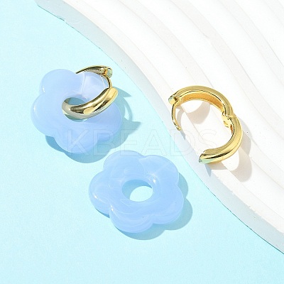 Brass Resin Flower Hoop Earrings for Women EJEW-U038-01G-06-1