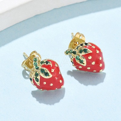 Brass Enamel Stud Earrings LS-EJEW-Q017-04G-1