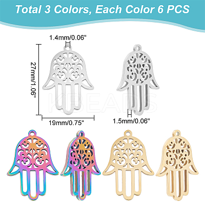18Pcs 3 Colors 304 Stainless Steel Pendant STAS-DC0012-31-1