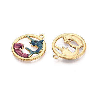 304 Stainless Steel Enamel Pendants STAS-N124-07G-1