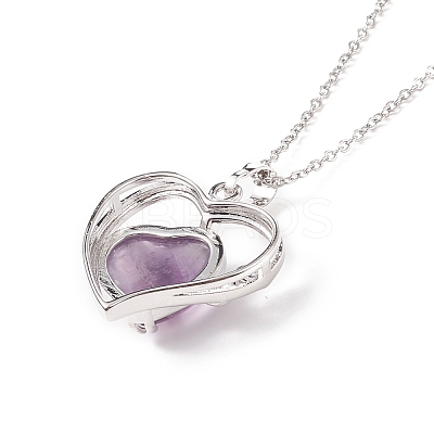 Heart Natural Mixed Stone Pendant Necklaces NJEW-JN03968-1