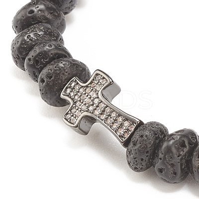 Natural Lava Rock Beaded Stretch Bracelet BJEW-JB08294-01-1