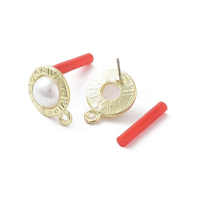 Rack Plating Golden Alloy with ABS Pearl Stud Earring Findings EJEW-B036-03G-05-1