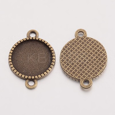 Tibetan Style Alloy Flat Round Cabochon Connector Settings X-TIBE-Q038-001C-AB-NR-1