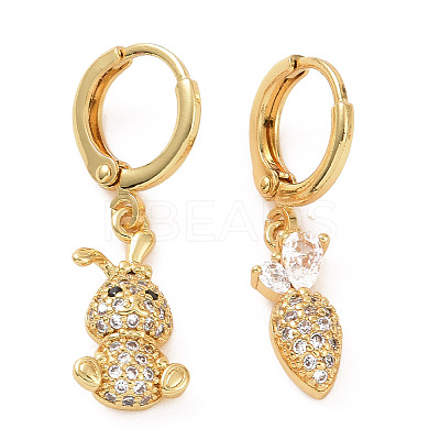 Clear Cubic Zirconia Rabbit & Carrot Asymmetrical Earrings EJEW-P224-08G-1