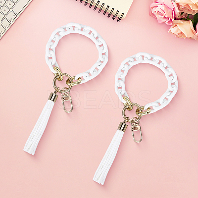 2Pcs Acrylic & Zine Alloy & PU Pendant Decoration KEYC-CL0001-44B-1