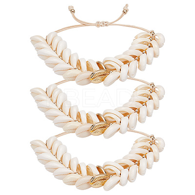 3Pcs Natural Cowrie Shell Charm Bracelets Set BJEW-PH0004-36-1