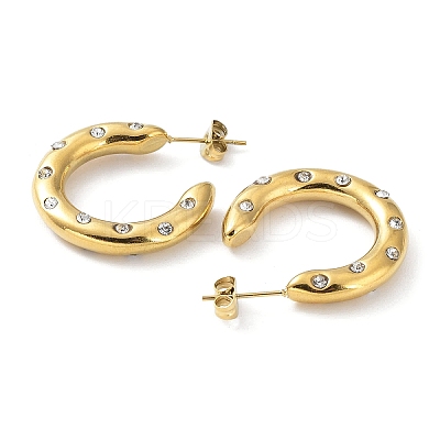 Real 18K Gold Plated 304 Stainless Steel Ring Stud Earrings with Rhinestone EJEW-L267-003G-01-1