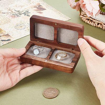 2-slot Rectangle Black Walnut Wooden Couple Ring Storage Boxes CON-WH0085-120-1