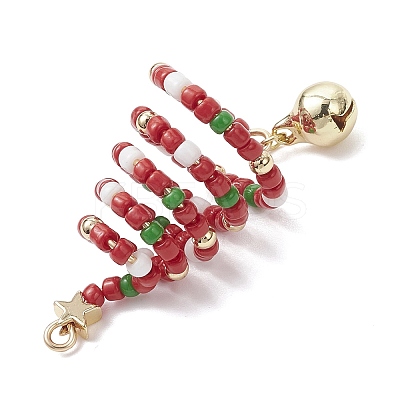 3Pcs 3 Colors Glass Seed Beaded Christmas Tree Big Pendants PALLOY-TA00330-1