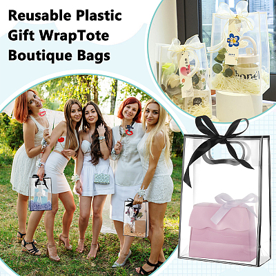 24Pcs Rectangle PVC Gift Bags with Hole Handle for Candy ABAG-BC0001-64-1