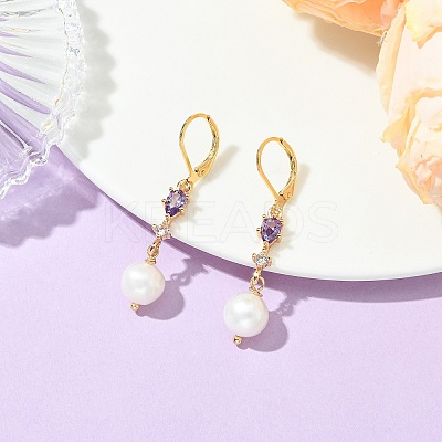 Brass Micro Pave Cubic Zirconia Leverback Earrings EJEW-JE07278-1
