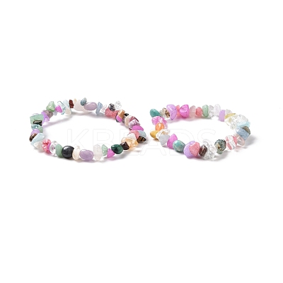 2Pcs Mixed Gemstone Chips Stretch Bracelets Set for Parent Children BJEW-JB08431-1