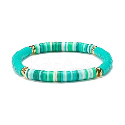 Natural Lava Rock & Handmade Polymer Clay Heishi Stretch Bracelets Set BJEW-JB07512-1