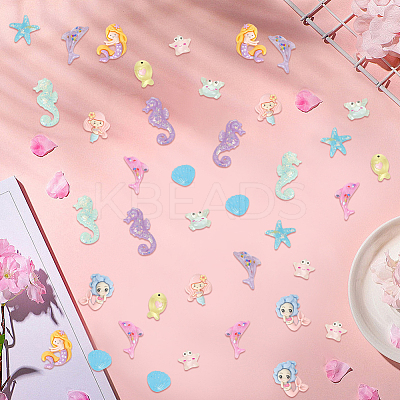 60Pcs 10 Styles Sea Theme Opaque Resin Cabochons RESI-SC0036-44-1