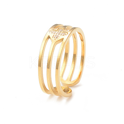 Crystal Rhinestone Cross Open Cuff Ring RJEW-I096-11G-1