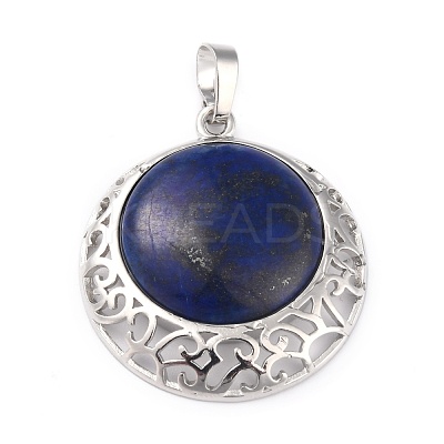 Natural Lapis Lazuli Pendants with Hollow Platinum Brass Findings G-P448-A14-P-1