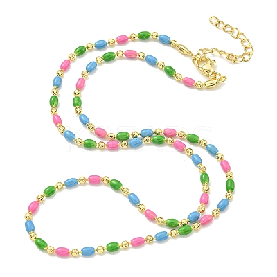 Brass Enamel Column Link Chain Necklaces NJEW-H039-10A-04G-1