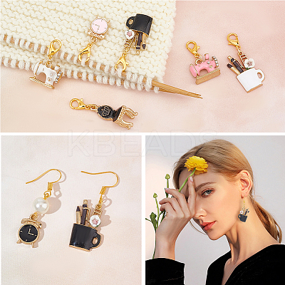 Sewing Machine/Pen Cup/Clock Alloy Enamel Pendant Stitch Markers HJEW-AB00438-1