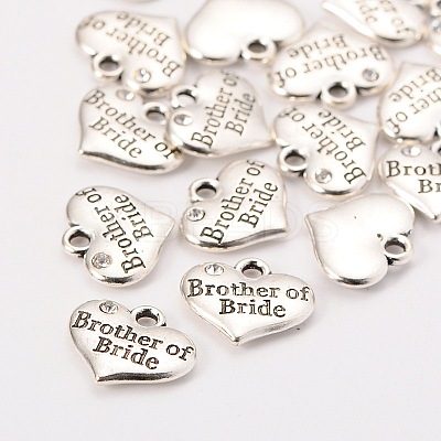 Wedding Party Supply Antique Silver Alloy Rhinestone Heart Carved Word Brother of Bride Wedding Family Charms LS-TIBEP-N005-27D-1