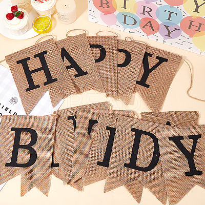 1 Set Word Happy Birthday Linen Hanging Banners Flags AJEW-SP0001-51B-1
