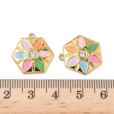 304 Stainless Steel Enamel Rhinestone Flower Pendants STAS-U057-04G-02B-1