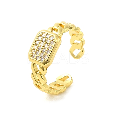 Rectangle Brass Micro Pave Clear Cubic Zirconia Cuff Rings for Women LS-RJEW-G311-01B-G-1