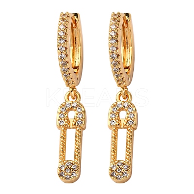 Safety Pin Brass Micro Pave Cubic Zirconia Hoop Earrings EJEW-F384-15G-01-1