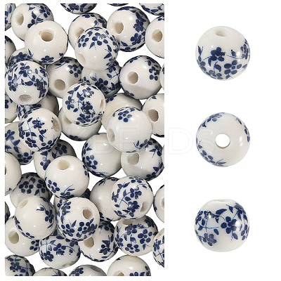 80Pcs Floral Printed Porcelain Beads PORC-SC0001-17-1
