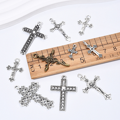 100Pcs 10 Styles Tibetan Style Alloy Pendants FIND-YW0006-67-1