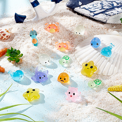 40Pcs 10 Styles Luminous Resin Sea Animals Display Decoration DJEW-SC0001-13-1
