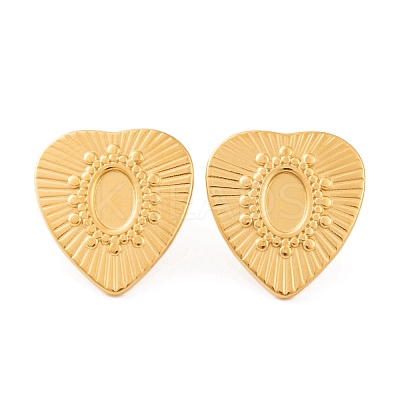 Ion Plating(IP) Heart 304 Stainless Steel Stud Earrings Findings EJEW-L272-010G-1