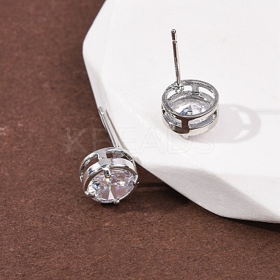 Brass Micro Pave Clear Cubic Zirconia Stud Earrings EJEW-C174-02H-P-1