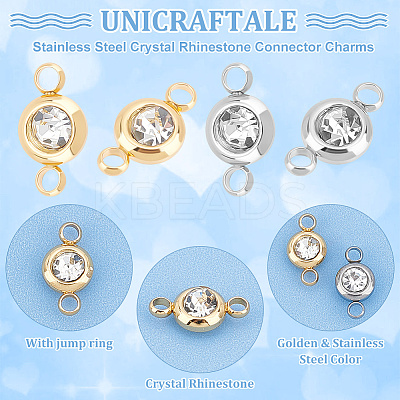 20Pcs 2 Colors 304 Stainless Steel Crystal Rhinestone Connector Charms STAS-UN0041-19-1