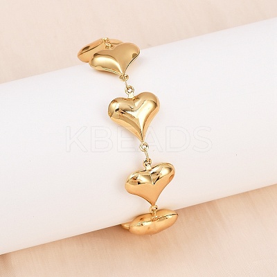 304 Stainless Steel Heart Link Chain Bracelets for Valentine's Day Gift LS-BJEW-D359-17A-G-1