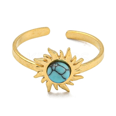 Ion Plating(IP) 304 Stainless Steel Synthetic Turquoise Cuff Rings G-Z056-01G-03-1