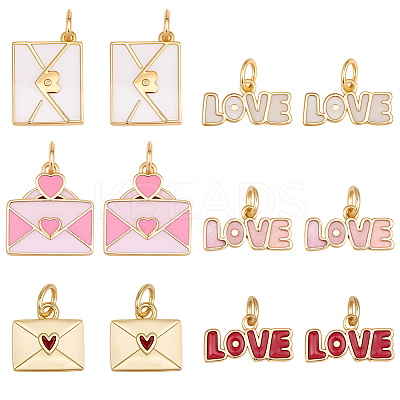 12Pcs 6 Styles Valentine's Day Brass Enamel Charms KK-BBC0023-89-1