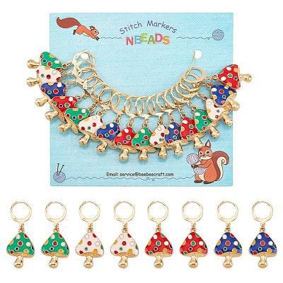 16Pcs 4 Color Alloy Enamel Mushroom Charms Locking Stitch Markers AJEW-PH01455-1