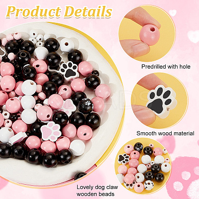 305Pcs 15 Styles Spray Painted Dog Paw Print Wood Beads WOOD-OC0002-99-1