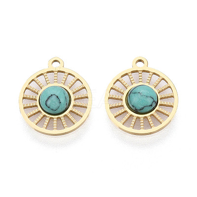 Synthetic Turquoise Flat Round Charms STAS-N123-03G-02-1