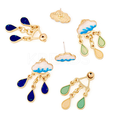 2 Pairs 2 Colors Teardrop Alloy Enamel Dangle Stud Earrings for Women EJEW-TA0001-49A-1