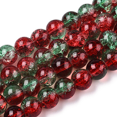 Two-Tone Crackle Baking Paint Transparent Glass Beads Strands X-CCG-T004-8mm-06-1