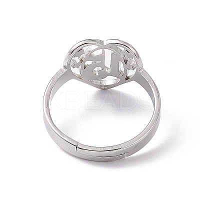 Non-Tarnish 201 Stainless Steel Heart with Number 15 Adjustable Ring for Women RJEW-C045-12P-1