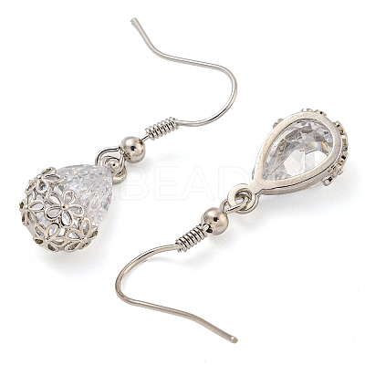 Rack Plating Brass Clear Cubic Zirconia Teardrop Dangle Earrings EJEW-T021-05P-1