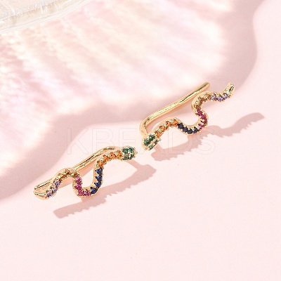 Brass Micro Pave Cubic Zirconia Stud Crawler Earrings KK-CBAA351-16G-02-1